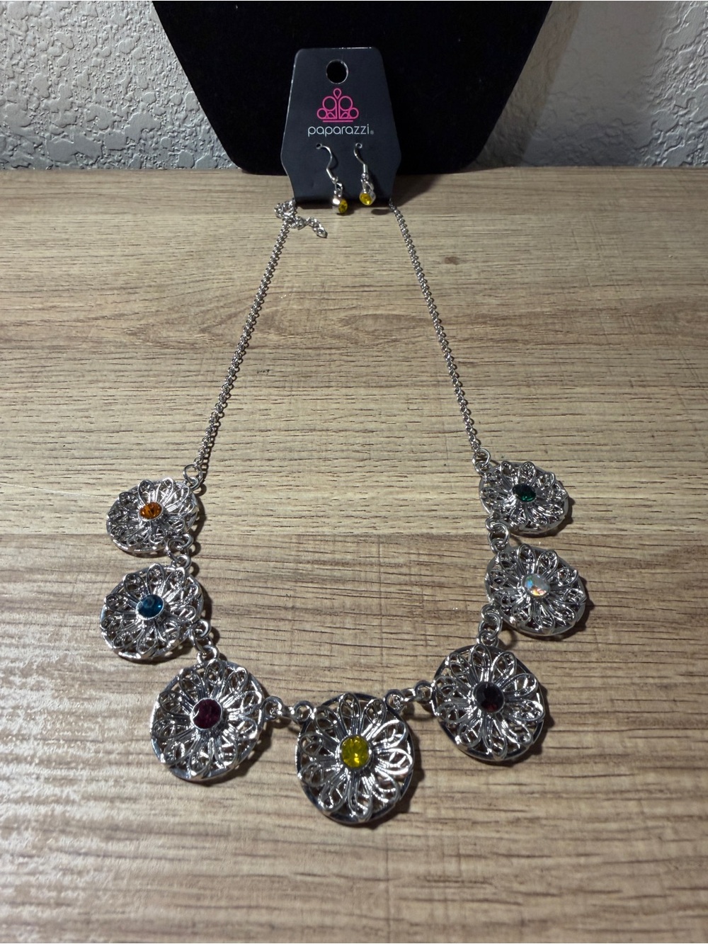 paparazzi Silver Multi-Gem Filigree Necklace